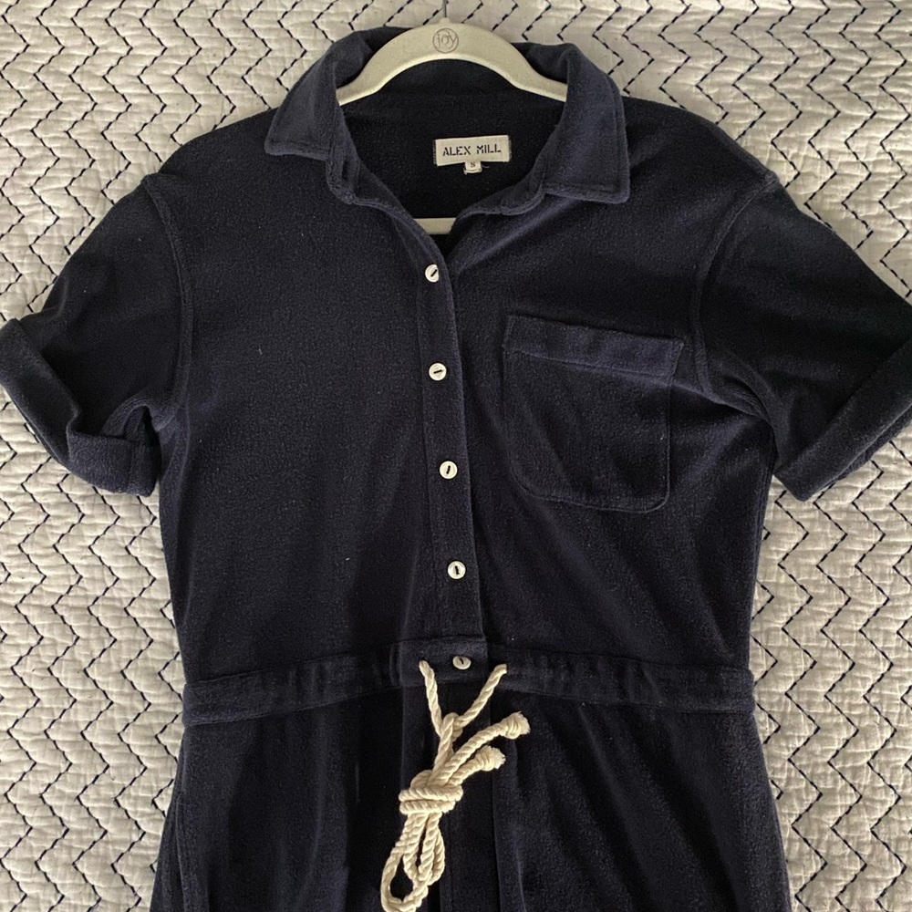 Alex Mill Womens Benny Blue Collared Button Up Drawstring Waist Jumpsuit Sz S